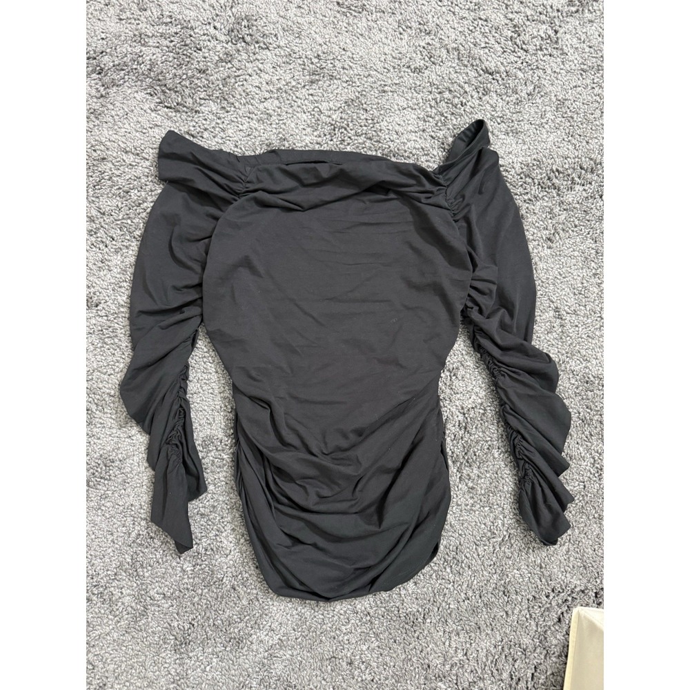 Maeve Anthropologie Black Ruched Mini Dress Sz XL Stretch Bodycon Night Out Club